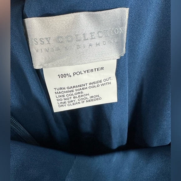 Dessy Collection One-Shoulder Draped Twist Empire Waist Trumpet Gown Sz 16 Blue - Picture 4 of 11